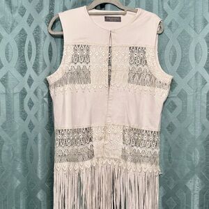 Bagatelle Cream Lace Fringe Cardigan